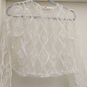 Zara Embellished Cream Crop Blouse